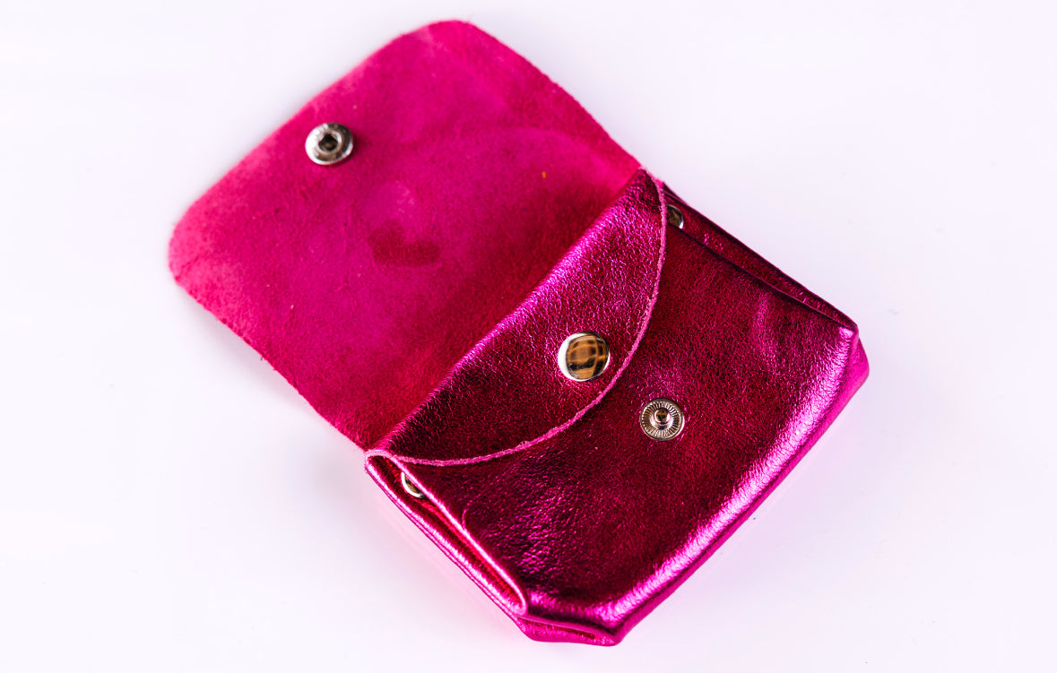 LEATHER METALLIC COIN PURSE HOT PINK