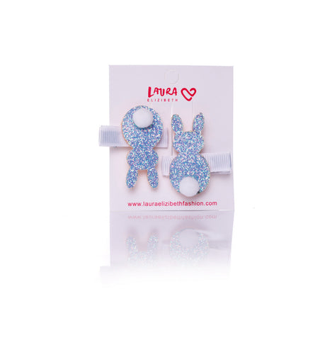 MINI DOUBLE GLITTER BUNNY CLIP BLUE